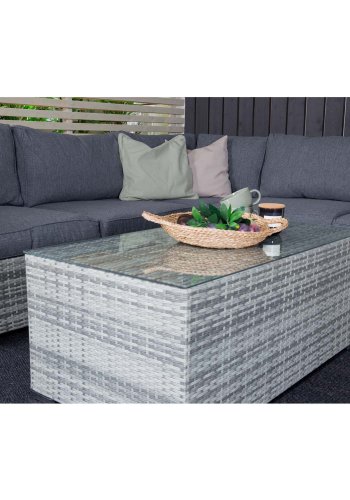 VENTURE DESIGN Amazon modulares Sofa-Gartenset 3+2+1 mit grauen Kissen – graues Rattan und Aluminium