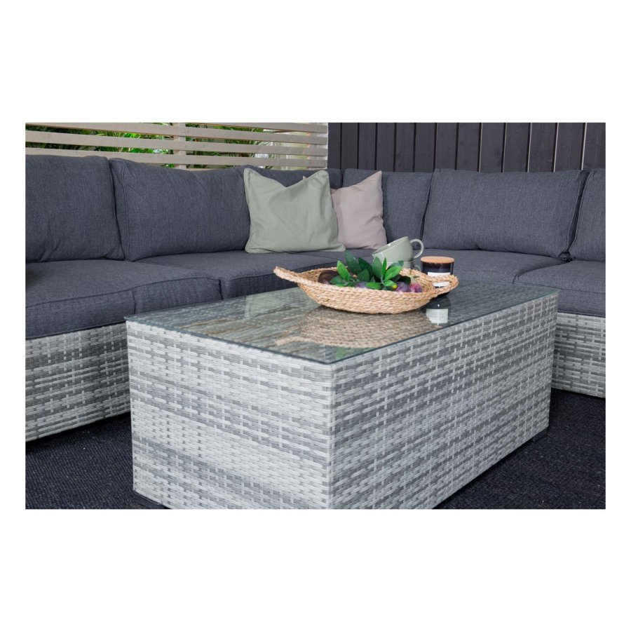 VENTURE DESIGN Amazon modulares Sofa-Gartenset 3+2+1 mit grauen Kissen – graues Rattan und Aluminium