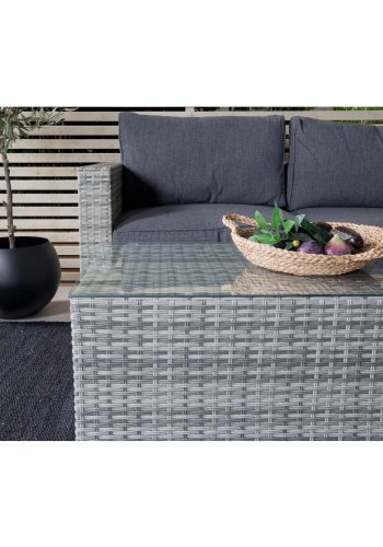 VENTURE DESIGN Amazon modulares Sofa-Gartenset 3+2+1 mit grauen Kissen – graues Rattan und Aluminium