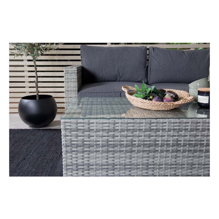 VENTURE DESIGN Amazon modulares Sofa-Gartenset 3+2+1 mit grauen Kissen – graues Rattan und Aluminium