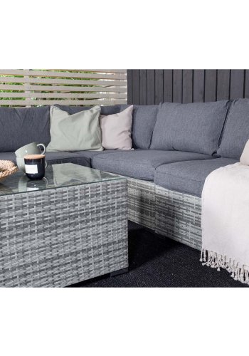 VENTURE DESIGN Amazon modulares Sofa-Gartenset 3+2+1 mit grauen Kissen – graues Rattan und Aluminium