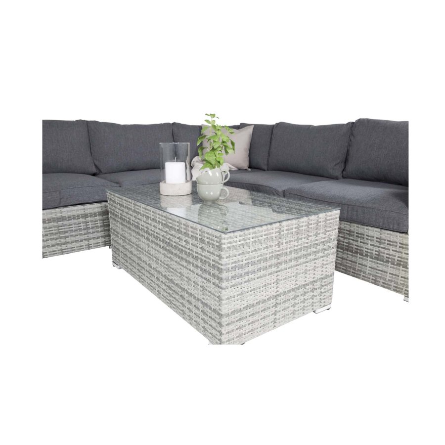 VENTURE DESIGN Amazon modulares Sofa-Gartenset 3+2+1 mit grauen Kissen – graues Rattan und Aluminium