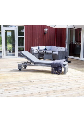 VENTURE DESIGN London utendrs solstol med gr stoffpute og hjul - gr rotting og aluminium