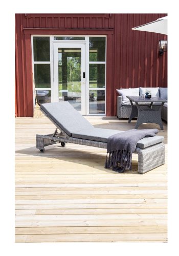 VENTURE DESIGN London utendrs solstol med gr stoffpute og hjul - gr rotting og aluminium