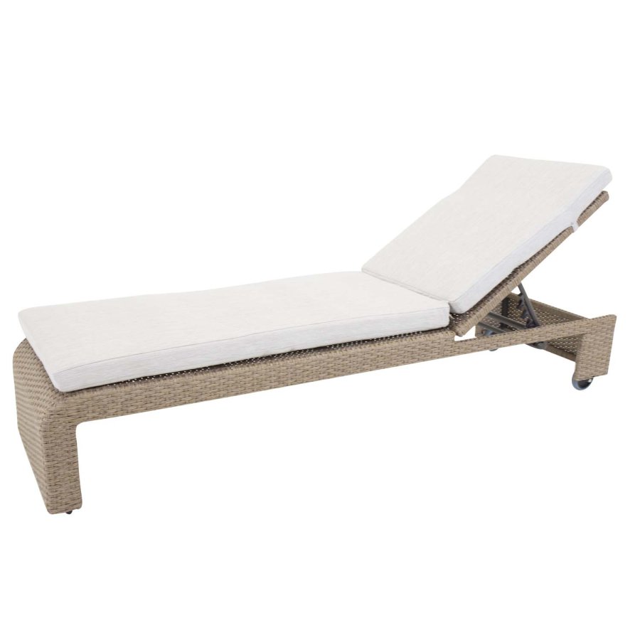 VENTURE DESIGN London utendrs fluktstol med pute i sandstoff og hjul - naturlig rotting og aluminium 