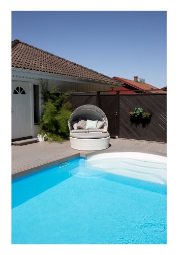 VENTURE DESIGN Padova kjrlighetsseng/hagesett med hagebord og stoffputer - hvit rotting og aluminium