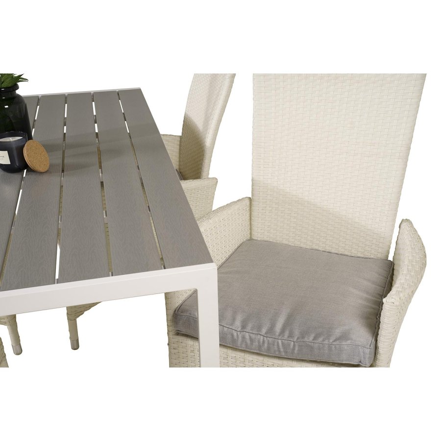 VENTURE DESIGN Padova hvilestol hagestol, med armlener og pute - gr polyester og hvit polyrattan