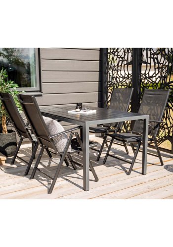 VENTURE DESIGN Break 5-Positionen-Gartenstuhl mit Armlehnen - schwarzer Stoff und Aluminium