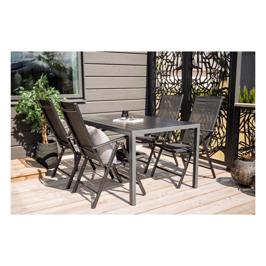 VENTURE DESIGN Break 5-Positionen-Gartenstuhl mit Armlehnen - schwarzer Stoff und Aluminium