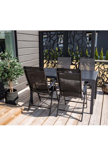 VENTURE DESIGN Break 5-Positionen-Gartenstuhl mit Armlehnen - schwarzer Stoff und Aluminium