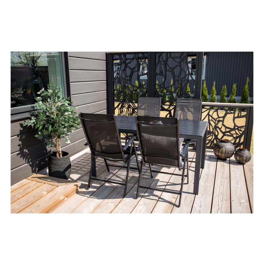 VENTURE DESIGN Break 5-Positionen-Gartenstuhl mit Armlehnen - schwarzer Stoff und Aluminium