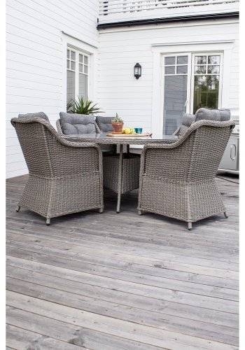 VENTURE DESIGN Vikelund hagestol, med armlener og 2 puter - gr polyester og gr polyrattan