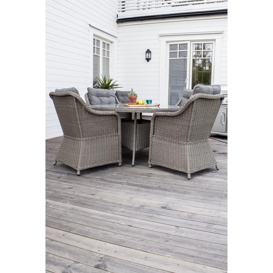 VENTURE DESIGN Vikelund hagestol, med armlener og 2 puter - gr polyester og gr polyrattan