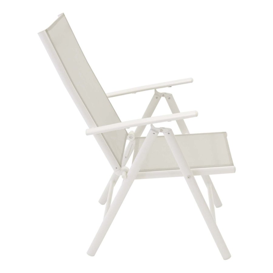 VENTURE DESIGN Break 5-posisjons hagestol med armlener - grtt stoff og hvit aluminium