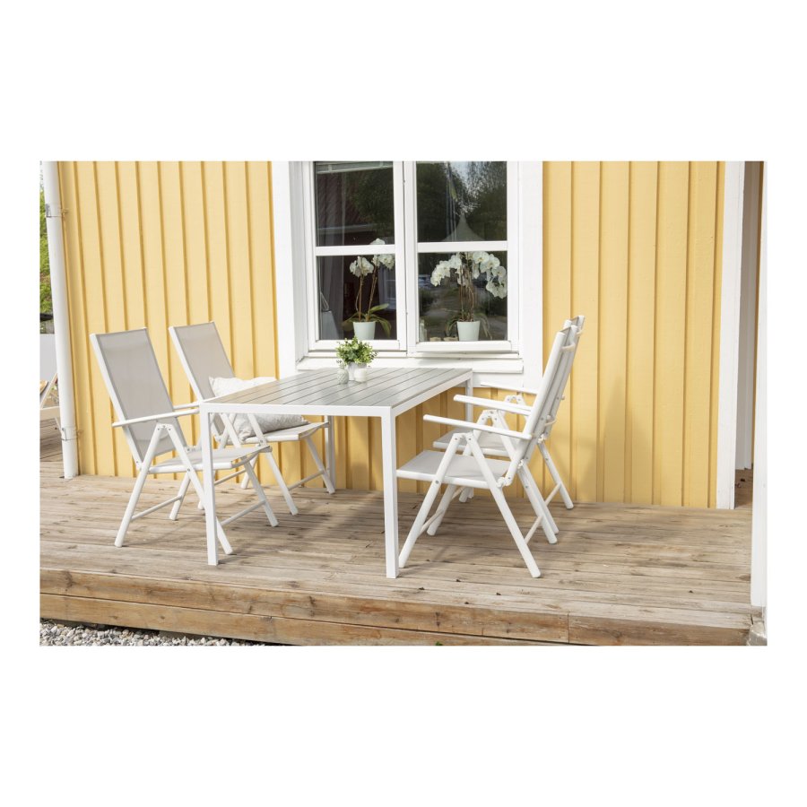 VENTURE DESIGN Break 5-posisjons hagestol med armlener - grtt stoff og hvit aluminium