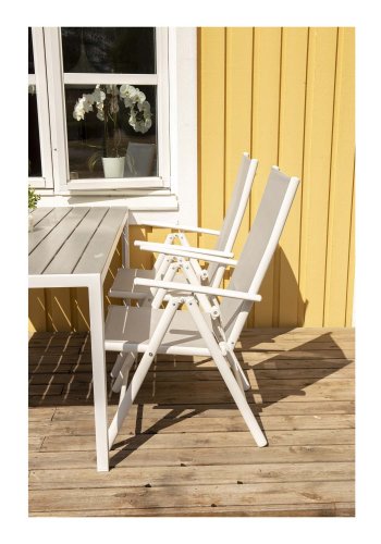 VENTURE DESIGN Break 5-posisjons hagestol med armlener - grtt stoff og hvit aluminium