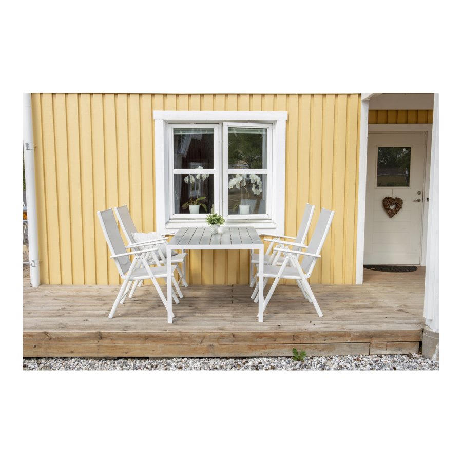 VENTURE DESIGN Break 5-posisjons hagestol med armlener - grtt stoff og hvit aluminium