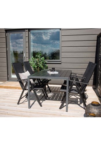 VENTURE DESIGN Break 5-Positionen-Gartenstuhl mit Armlehnen - schwarzer Stoff und Aluminium