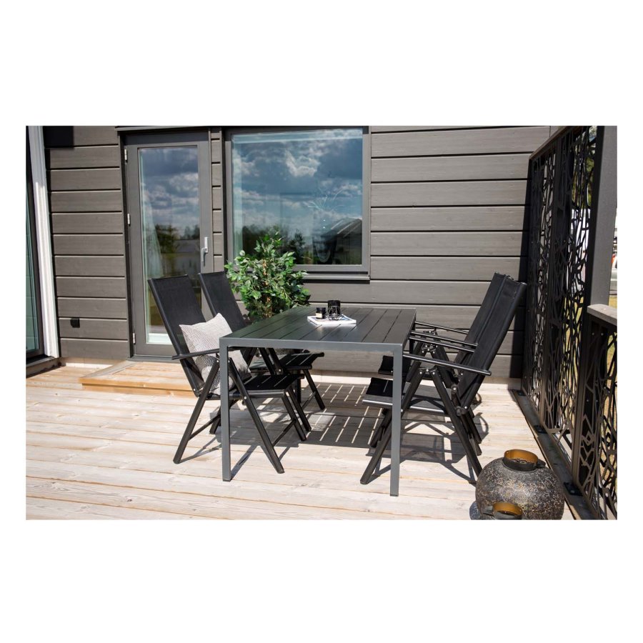 VENTURE DESIGN Break 5-Positionen-Gartenstuhl mit Armlehnen - schwarzer Stoff und Aluminium