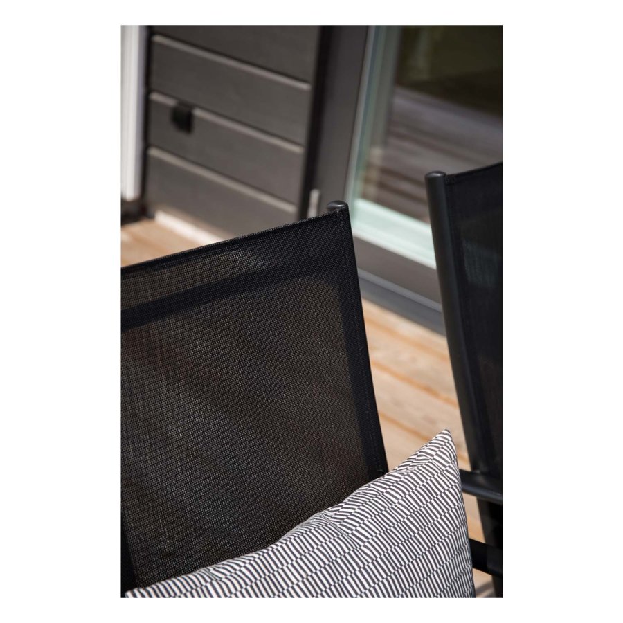 VENTURE DESIGN Break 5-Positionen-Gartenstuhl mit Armlehnen - schwarzer Stoff und Aluminium