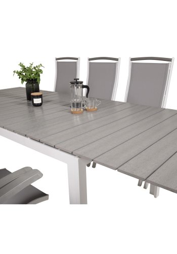 VENTURE DESIGN Albany 5-Positionen-Gartenstuhl mit Armlehnen und grauem Stoffkissen - weißes Aluminium
