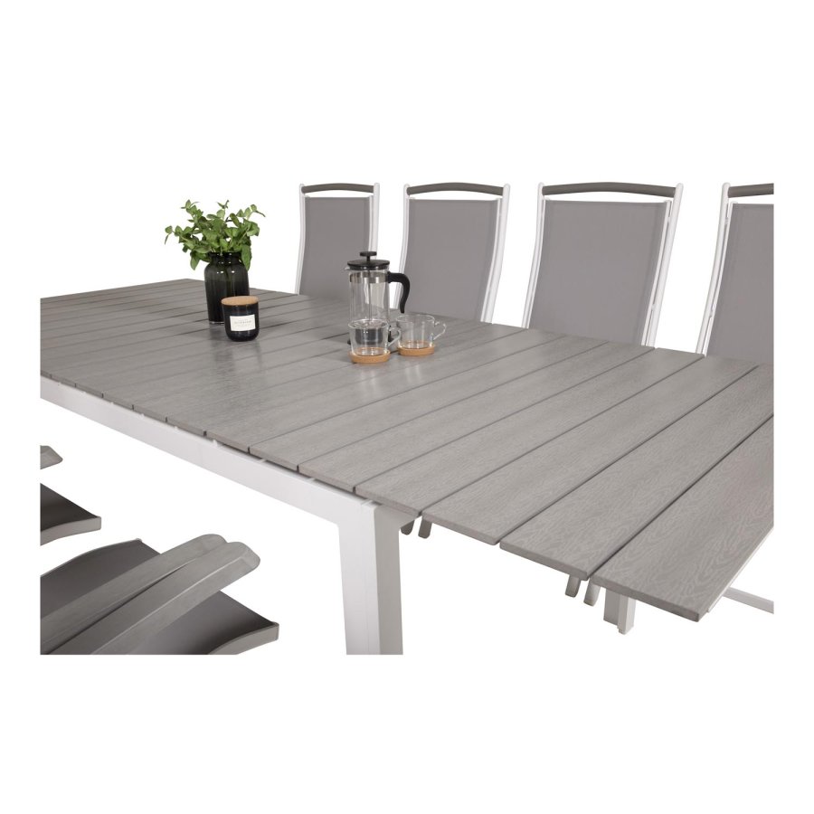 VENTURE DESIGN Albany 5-Positionen-Gartenstuhl mit Armlehnen und grauem Stoffkissen - weißes Aluminium