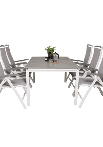 VENTURE DESIGN Albany 5-Positionen-Gartenstuhl mit Armlehnen und grauem Stoffkissen - weißes Aluminium