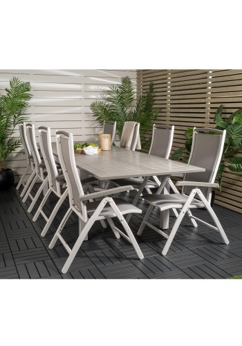 VENTURE DESIGN Albany 5-Positionen-Gartenstuhl mit Armlehnen und grauem Stoffkissen - weißes Aluminium