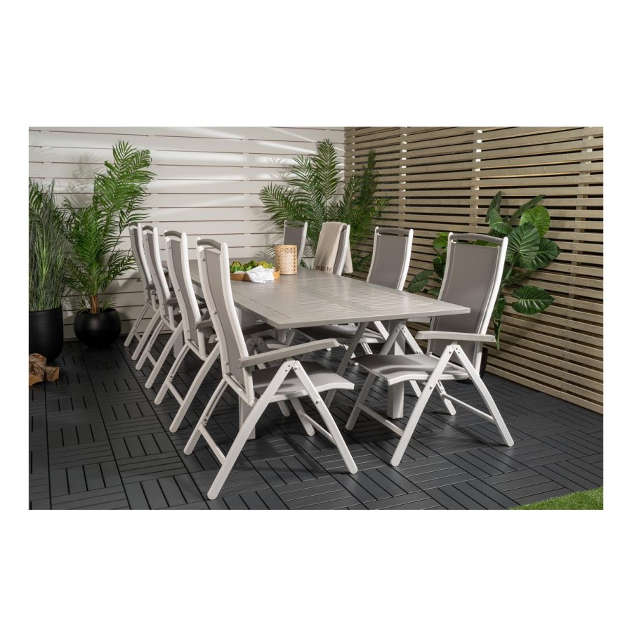 VENTURE DESIGN Albany 5-Positionen-Gartenstuhl mit Armlehnen und grauem Stoffkissen - weißes Aluminium