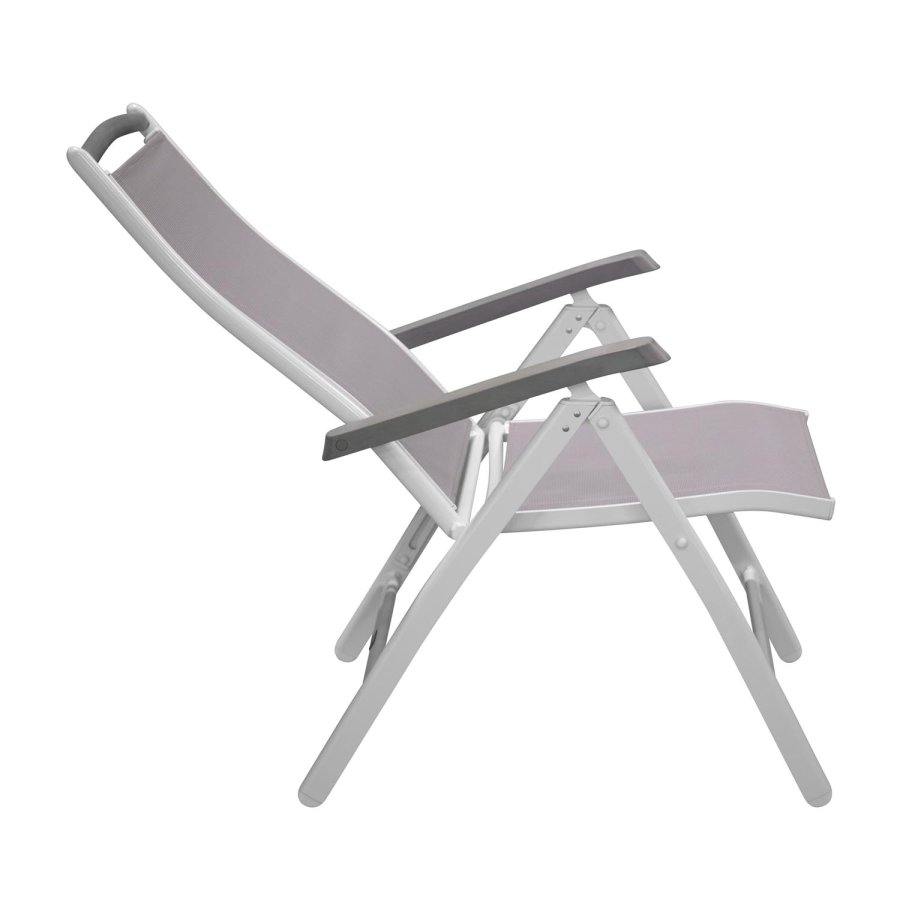 VENTURE DESIGN Albany 5-Positionen-Gartenstuhl mit Armlehnen und grauem Stoffkissen - weißes Aluminium