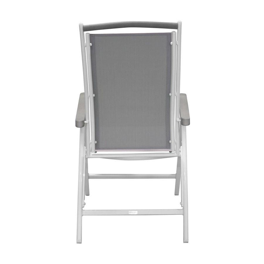 VENTURE DESIGN Albany 5-Positionen-Gartenstuhl mit Armlehnen und grauem Stoffkissen - weißes Aluminium