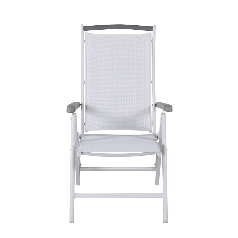 VENTURE DESIGN Albany 5-Positionen-Gartenstuhl mit Armlehnen - weißes Textilene und Aluminium, graues Aintwood