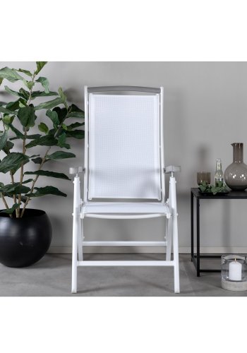 VENTURE DESIGN Albany 5-Positionen-Gartenstuhl mit Armlehnen - weißes Textilene und Aluminium, graues Aintwood