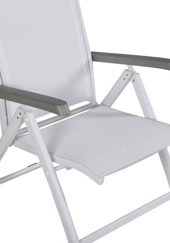 VENTURE DESIGN Albany 5-Positionen-Gartenstuhl mit Armlehnen - weißes Textilene und Aluminium, graues Aintwood