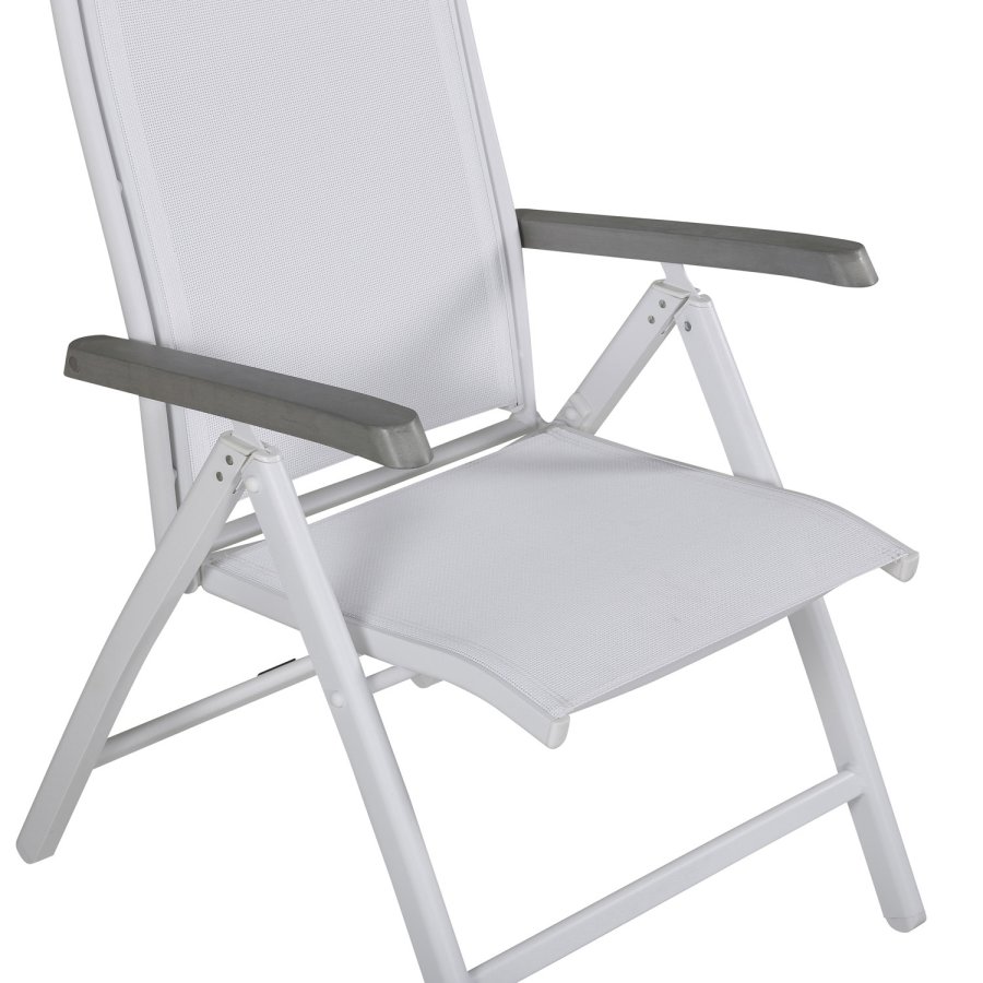 VENTURE DESIGN Albany 5-Positionen-Gartenstuhl mit Armlehnen - weißes Textilene und Aluminium, graues Aintwood