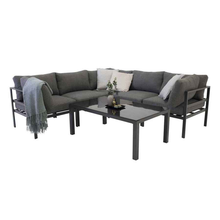 VENTURE DESIGN rektangulr Copacabana Lyx havebord - sprayglas og sort aluminium 