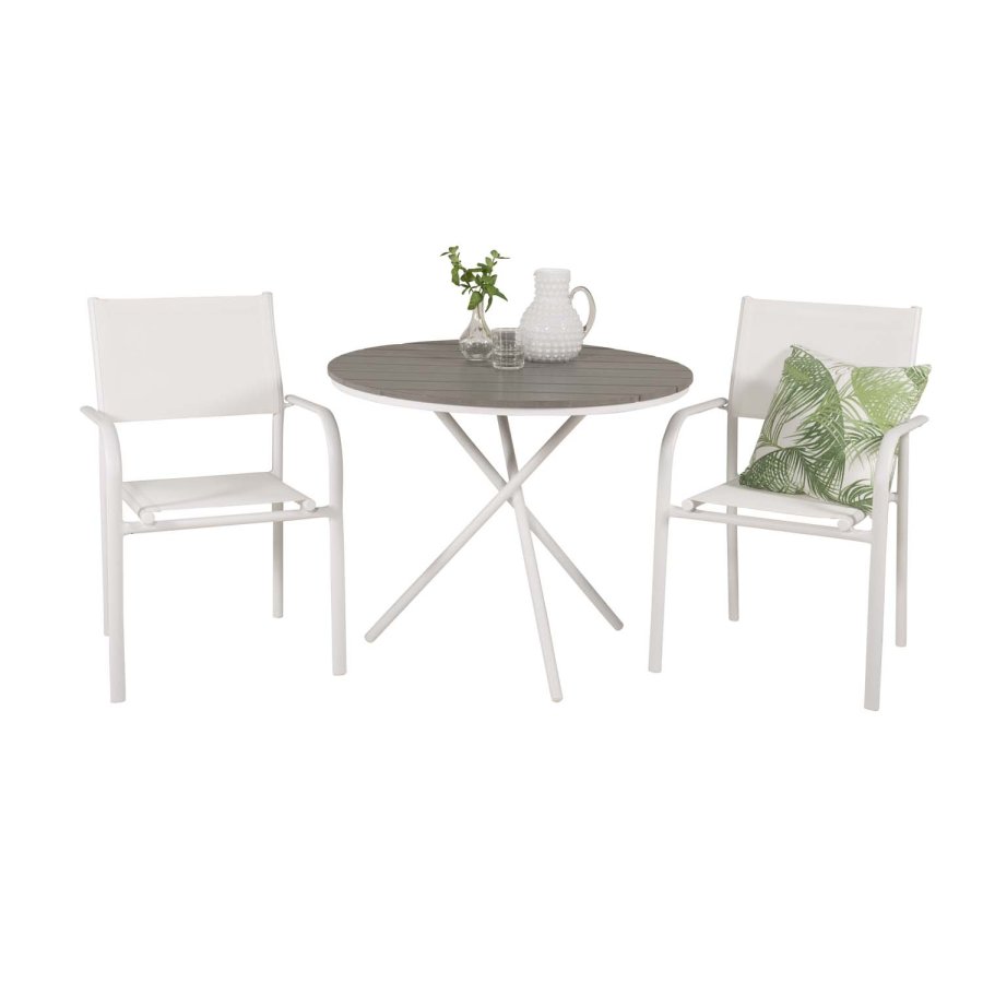 VENTURE DESIGN Santorini hagestol med armlener - hvitt stoff og aluminium