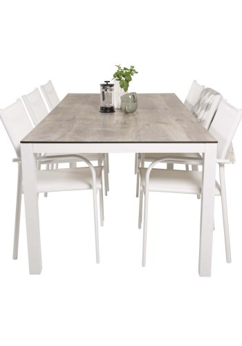 VENTURE DESIGN Santorini hagestol med armlener - hvitt stoff og aluminium