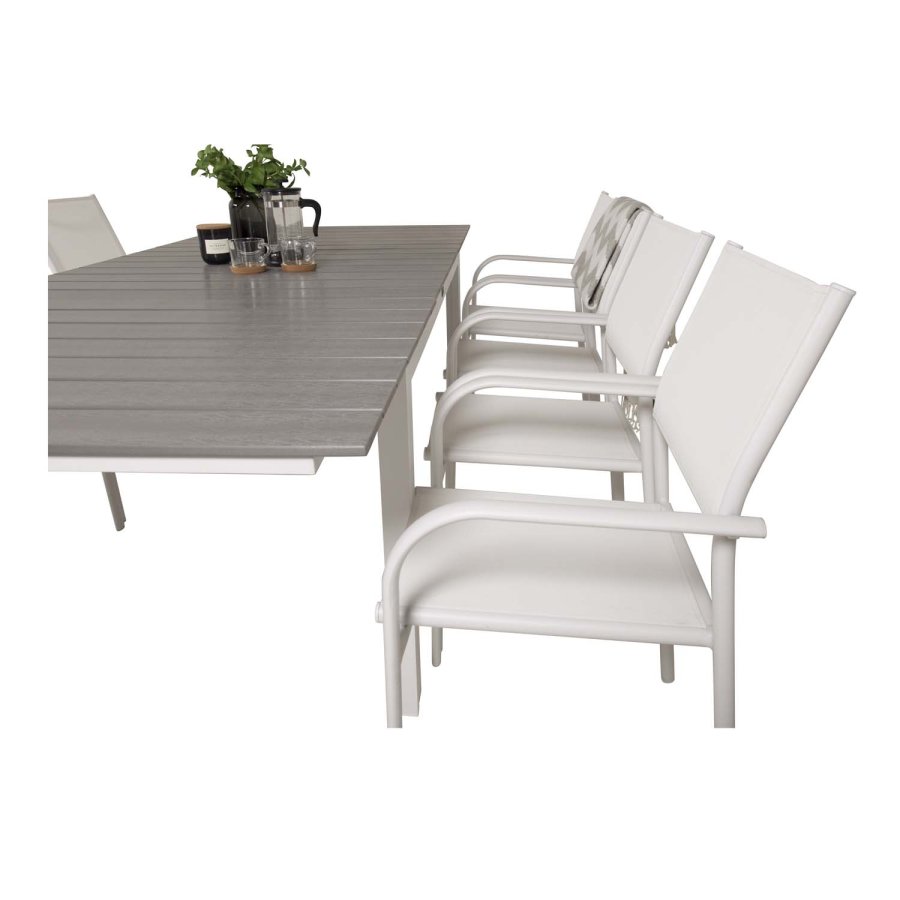 VENTURE DESIGN Santorini hagestol med armlener - hvitt stoff og aluminium