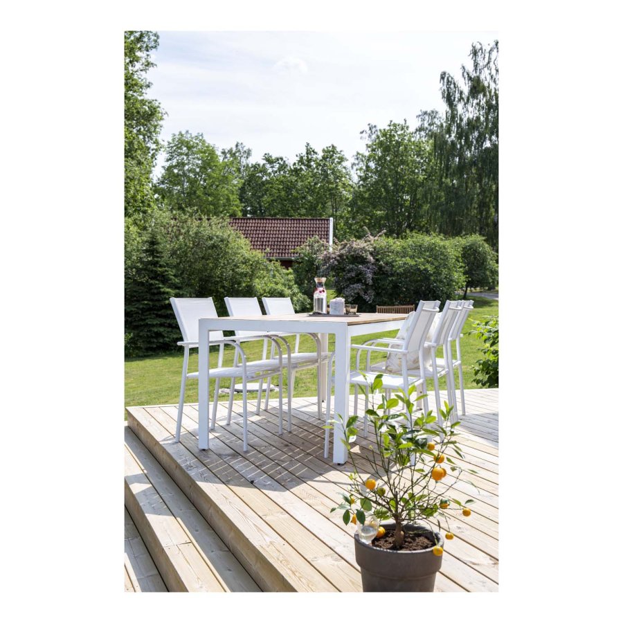 VENTURE DESIGN Santorini hagestol med armlener - hvitt stoff og aluminium