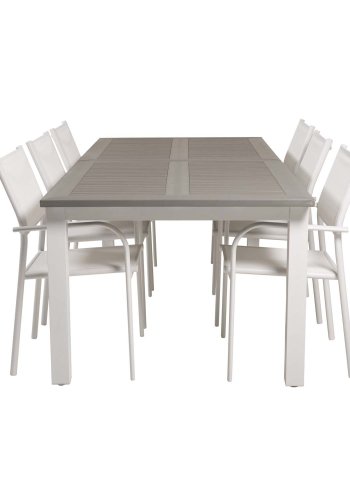 VENTURE DESIGN Santorini hagestol med armlener - hvitt stoff og aluminium