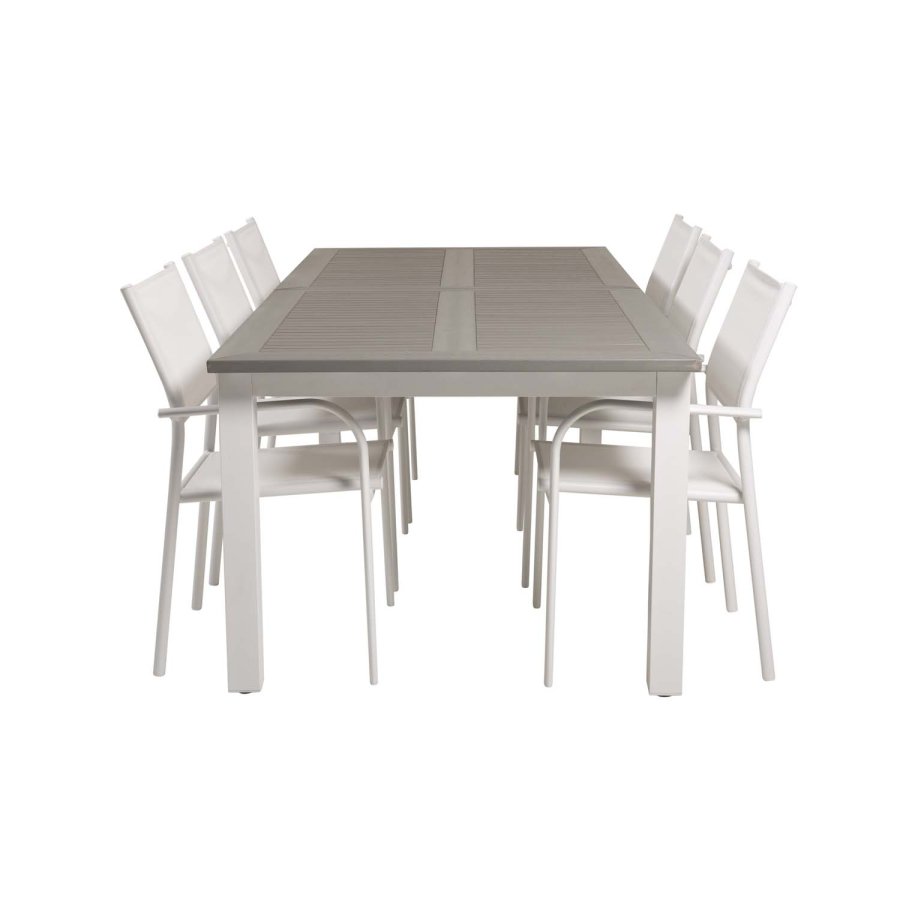 VENTURE DESIGN Santorini hagestol med armlener - hvitt stoff og aluminium