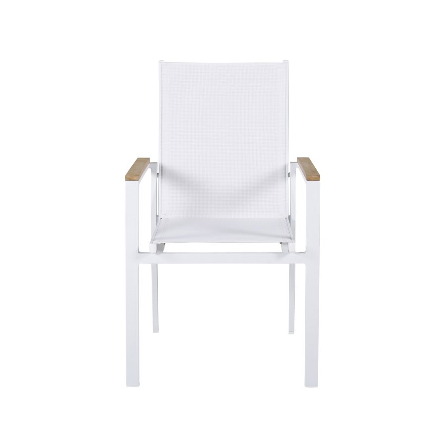 VENTURE DESIGN Texas hagestol, med armlener - naturlig teak, hvit tekstilen og aluminium