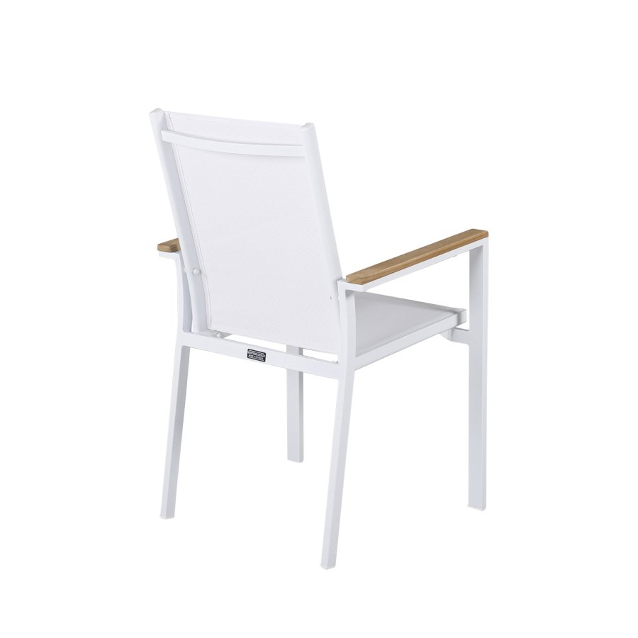 VENTURE DESIGN Texas hagestol, med armlener - naturlig teak, hvit tekstilen og aluminium
