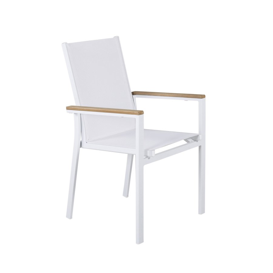 VENTURE DESIGN Texas hagestol, med armlener - naturlig teak, hvit tekstilen og aluminium