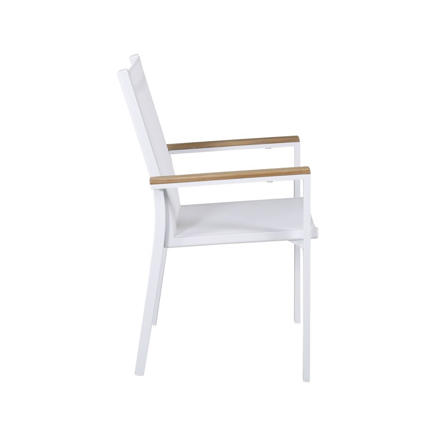 VENTURE DESIGN Texas hagestol, med armlener - naturlig teak, hvit tekstilen og aluminium