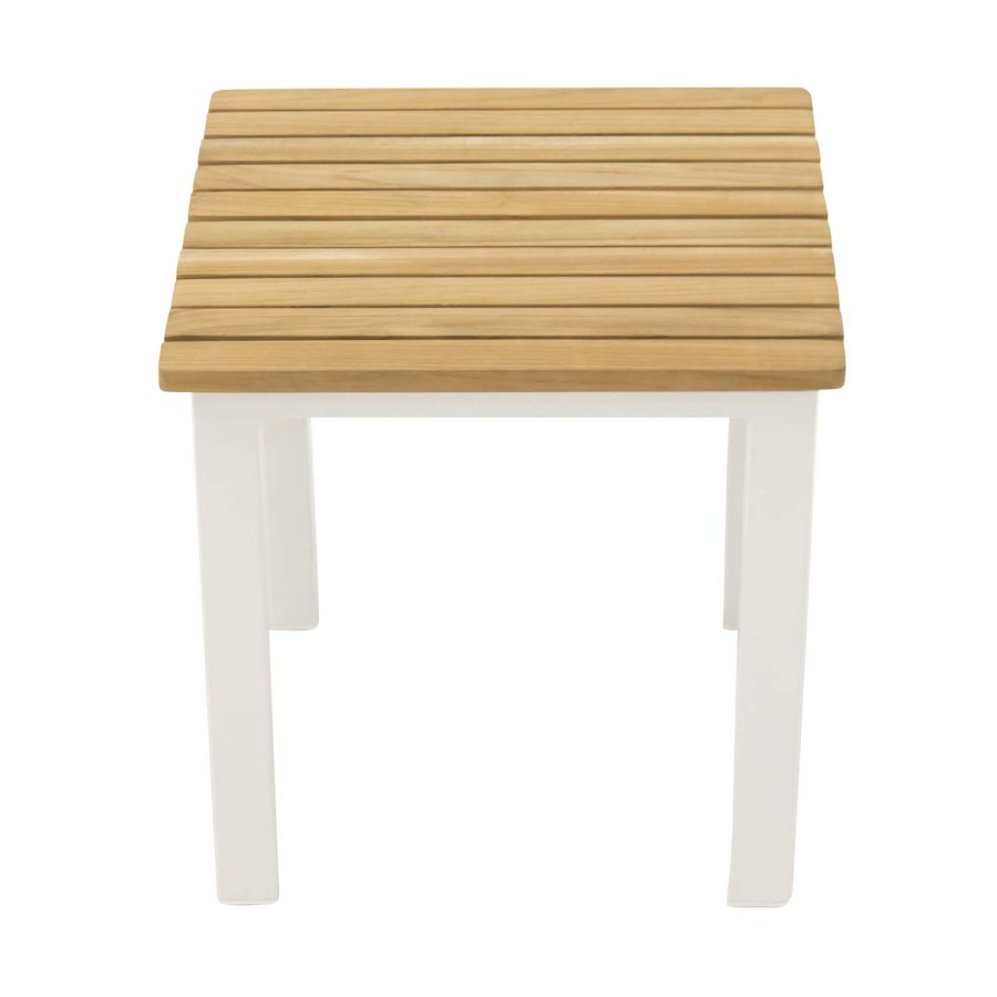 VENTURE DESIGN kvadratisk Mexico utendrs sidebord - naturlig teak og hvit aluminium (40x40)