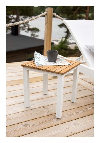 VENTURE DESIGN kvadratisk Mexico utendrs sidebord - naturlig teak og hvit aluminium (40x40)