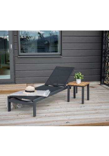 VENTURE DESIGN kvadratisk Mexico utendrs sidebord - naturlig teak og svart aluminium (40x40)