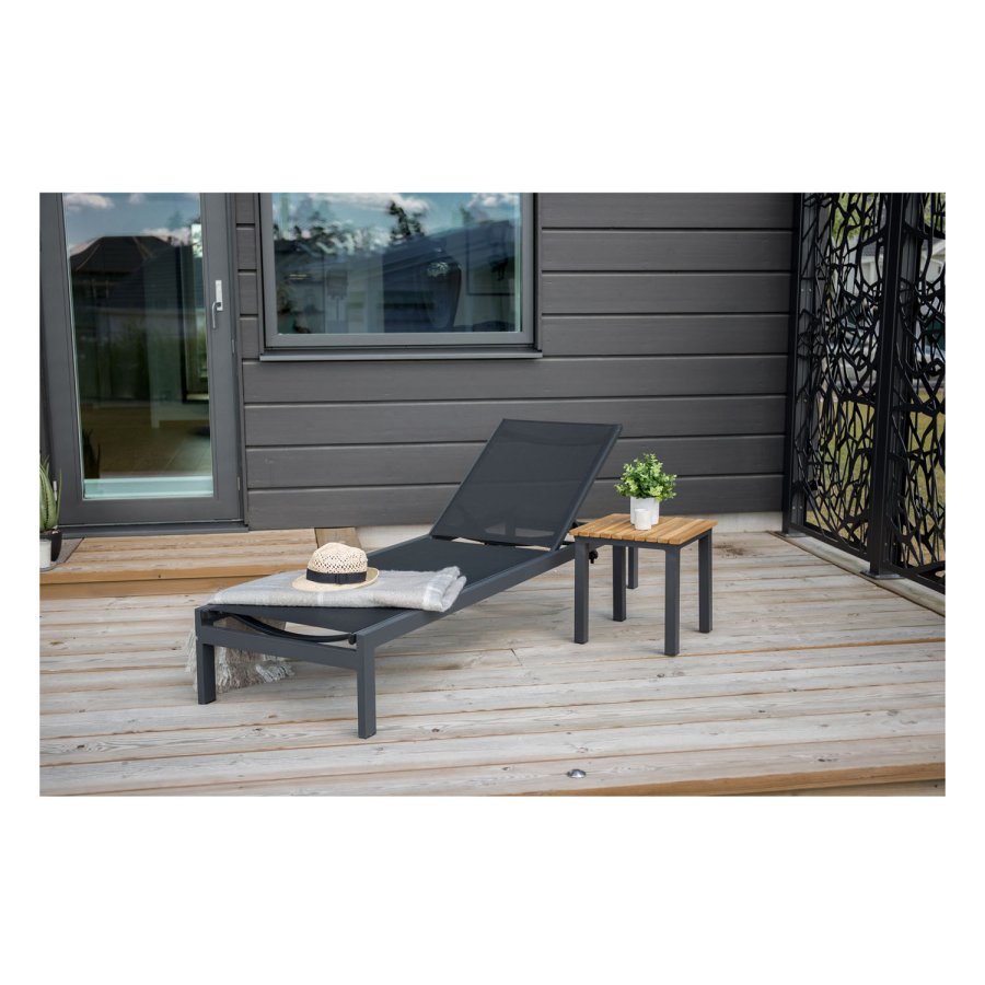 VENTURE DESIGN kvadratisk Mexico utendrs sidebord - naturlig teak og svart aluminium (40x40)